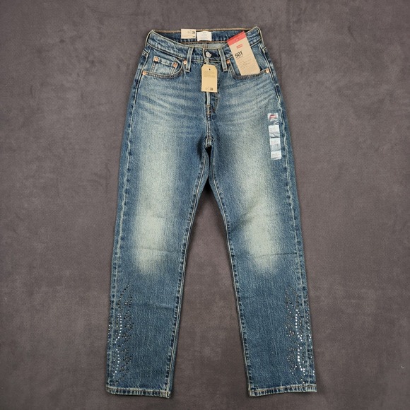 Levi's Denim - Levis 501 Curve Jeans Womens 25x30 Blue High Rise Straight Denim Embellished